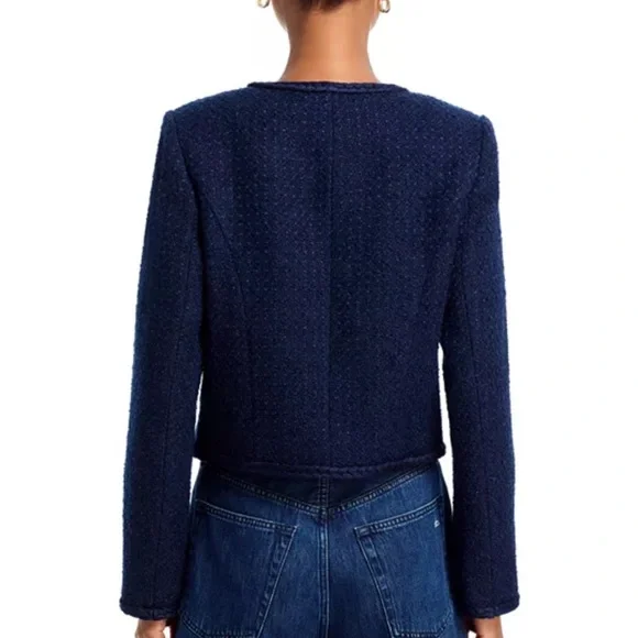 Aqua Navy Blazer Women’s Medium Tweed Jacket Gold Button Classic Chic - Picture 2 of 11